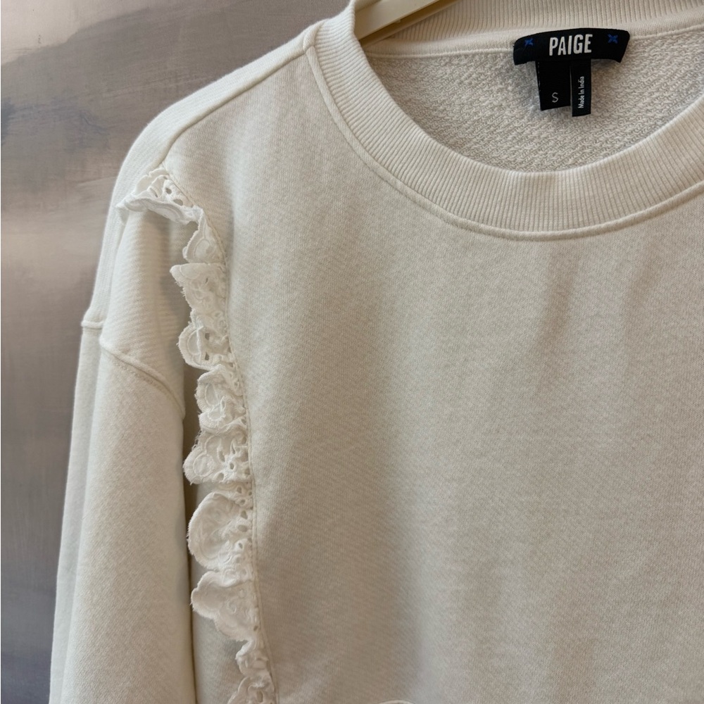 PAIGE Cream Lace-Trimmed Eyelet Sweatshirt - Picture 2 of 6